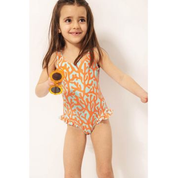 Costum de baie intreg cu garnituri cu volane