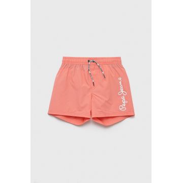 Pepe Jeans pantaloni scurti de baie copii culoarea portocaliu, cu imprimeu