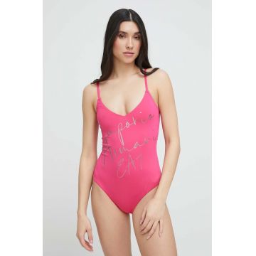 EA7 Emporio Armani costum de baie dintr-o bucată culoarea roz, cupa moale