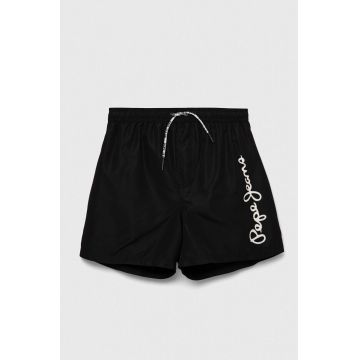 Pepe Jeans pantaloni scurti de baie copii culoarea negru, cu imprimeu