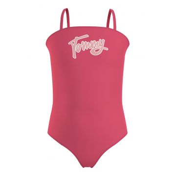 Costum de baie intreg cu imprimeu logo si bretele ajustabile