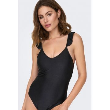 Costum de baie intreg cu bretele cu volane
