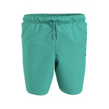 Pantaloni scurti de baie cu imprimeu logo si snur in talie