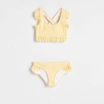 Reserved - Costum de baie din două piese, cu model în carouri - Galben