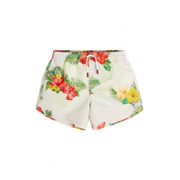 Pantaloni scurti de baie cu imprimeu floral si snur