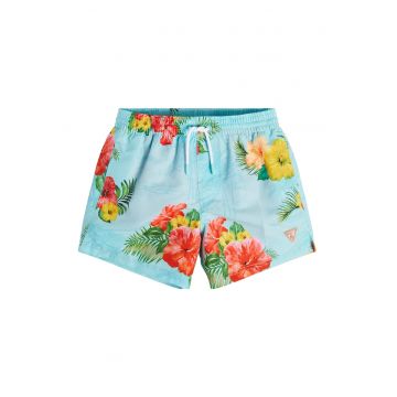 Pantaloni scurti de baie cu imprimeu floral si snur