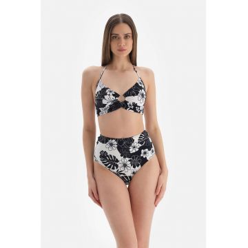 Sutien de baie cu model tropical si detaliu cu inel