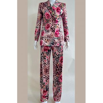 Costum Dama, din Doua Piese, Sacou si Pantalon Evazat, Animal Print, Fatma, Multicolor