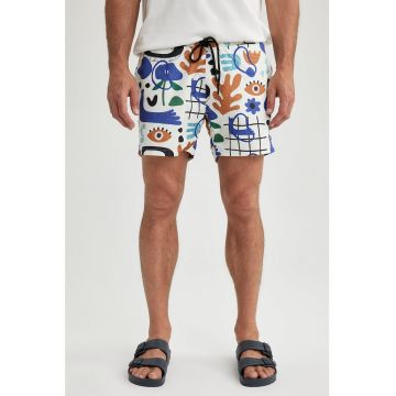 Pantaloni scurti de baie cu imprimeu si snur de ajustare