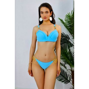 Costum de baie doua piese Aqua Chic, slip semidecupat si sutien cu push up, Tourqoise