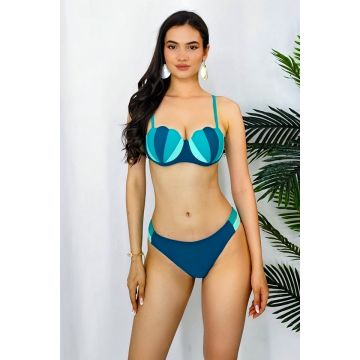 Costum de baie doua piese Ariell, sutien cu push up si slip semidecupat, Verde
