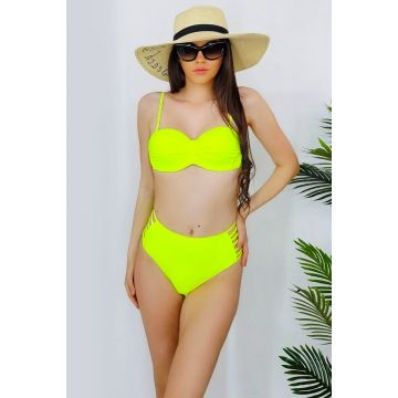 Costum de baie doua piese Azare, slip cu talie inalta si sutien balconet, Galben