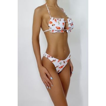 Costum de baie doua piese Butterflies Orange cu slip in doua nuante