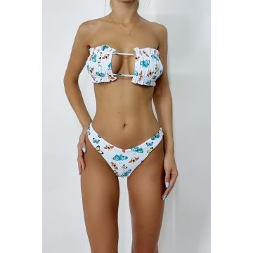 Costum de baie doua piese Butterflies Turquoise cu slip in doua nuante