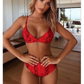 Costum de baie doua piese Crazy Print rosu