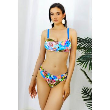 Costum de baie doua piese Delphine, batal, cu sutien reglabil si slip clasic, Albastru