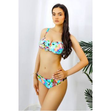Costum de baie doua piese Delphine, batal, cu sutien reglabil si slip clasic, Turcoaz