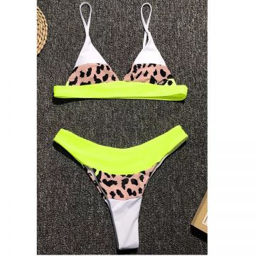 Costum de baie, doua piese, Isabelle, galben-leopard