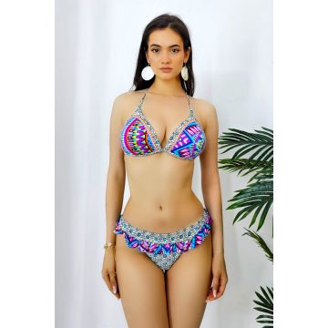 Costum de baie doua piese Solange, sutien cu push up si slip cu volanase, Mov