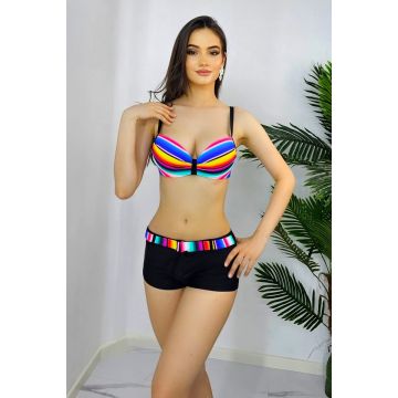 Costum de baie doua piese Tornade, cu slip tip pantalon scurti si sutien cromatic, buretat, Multicolor