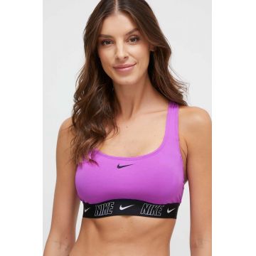 Nike sutien de baie Logo Tape culoarea violet, cupa usor rigidizata