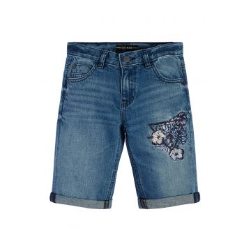 Pantaloni scurti din denim cu logo brodat