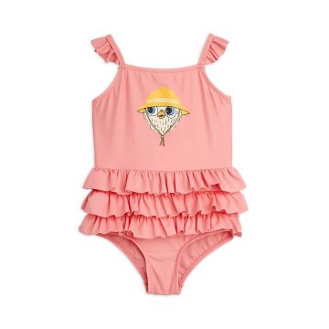 Mini Rodini costum de baie dintr-o bucată pentru copii Owl culoarea roz