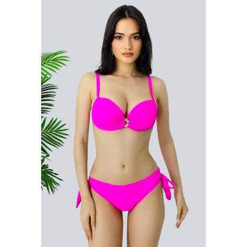 Costum de baie doua piese Ravena, cu slip reglabil si sutien push up, Fucsia