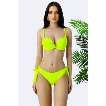 Costum de baie doua piese Ravena, cu slip reglabil si sutien push up, Galben
