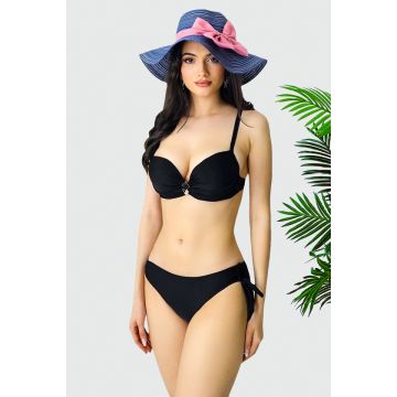 Costum de baie doua piese Ravena, cu slip reglabil si sutien push up, Negru