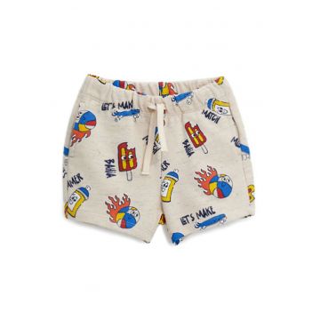 Pantaloni scurti cu imprimeu grafic si buzunare laterale Pantaloni scurti cu imprimeu grafic si buzunare laterale