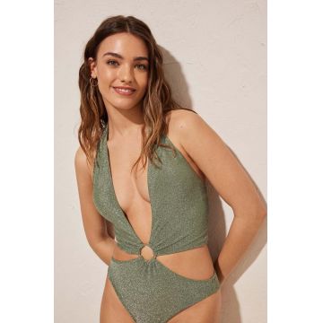 women'secret costum de baie dintr-o bucată SHIMMER culoarea verde, cupa usor rigidizata, 5527113