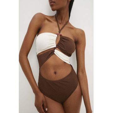 Answear Lab costum de baie dintr-o bucată culoarea maro, cupa usor rigidizata