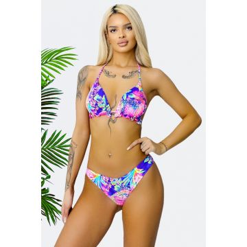 Costum de baie doua piese Beatriz, cu slip brazilian si sutien cu snururi, Abis Fucsia