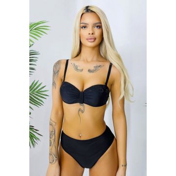 Costum de baie doua piese Grand FeeL, cu slip talie medie si sutien cu push up, Negru
