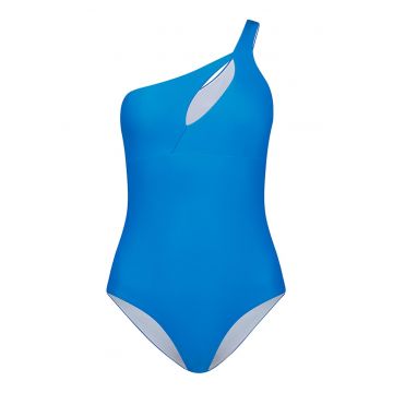 Costum de baie intreg cu decolteu pe un umar si model uni