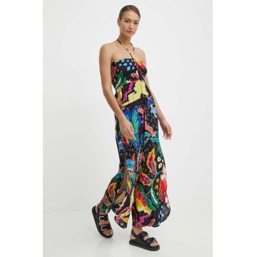 Desigual combinezon plaja JUNGLE JUMPSUIT culoarea negru, 24SWMW06