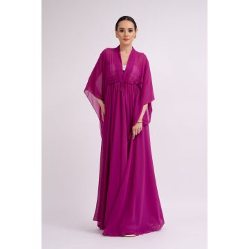 Caftan evazat cu snur pe talie - Burgundy
