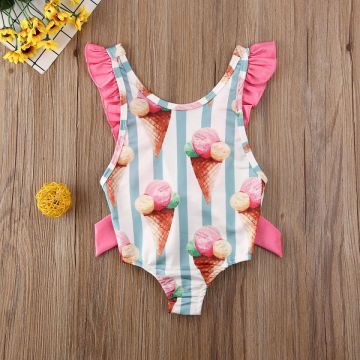 Costum de baie cu Inghetata si dungi turcoaz Drool