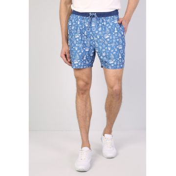 Pantaloni scurti de baie cu imprimeu si snur