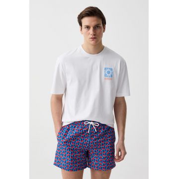Pantaloni scurti de baie cu snur in talie si imprimeu