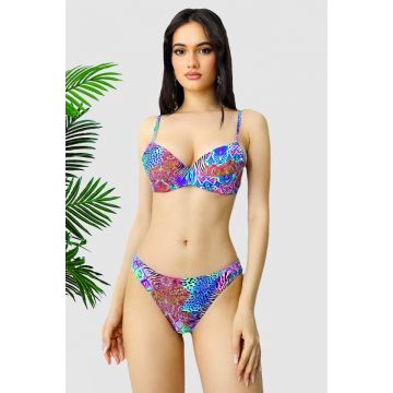 Costum de baie doua piese Yolis, imprimeu jungle si sutien ajustabil, Mov
