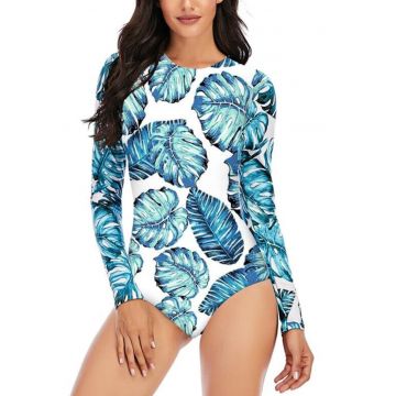 Costum de baie dama - o piesa - model floral - maneci lungi si spate gol - EFAYN