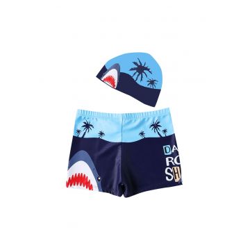 Set pantaloni de baie pentru baieti cu casca asortata - M2 - tematica happy summer vibe - model animale - EFAYN