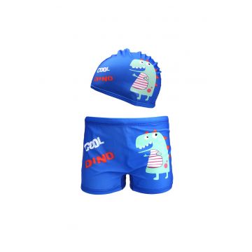 Set pantaloni de baie pentru baieti cu casca asortata - tematica petrecere pe plaja - model cu animale - EFAYN