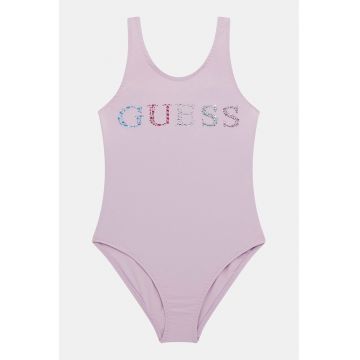 Costum de baie intreg cu aplicatii logo cu strasuri