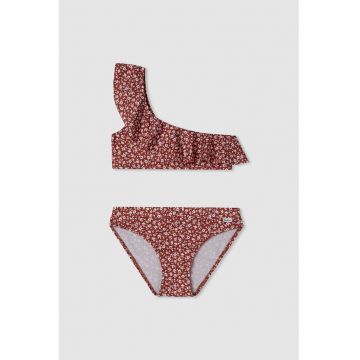 Costum de baie cu model floral si volane
