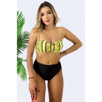 Costum de baie doua piese IVORA, slip cu talie inalta si sutien cu push up, Galben