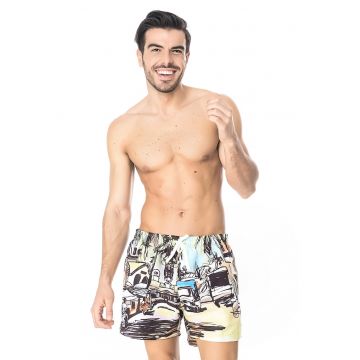 Pantaloni scurti de baie cu imprimeu si buzunare laterale