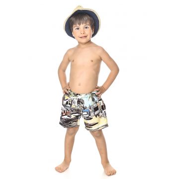Pantaloni scurti de baie cu imprimeu si snur de ajustare in talie